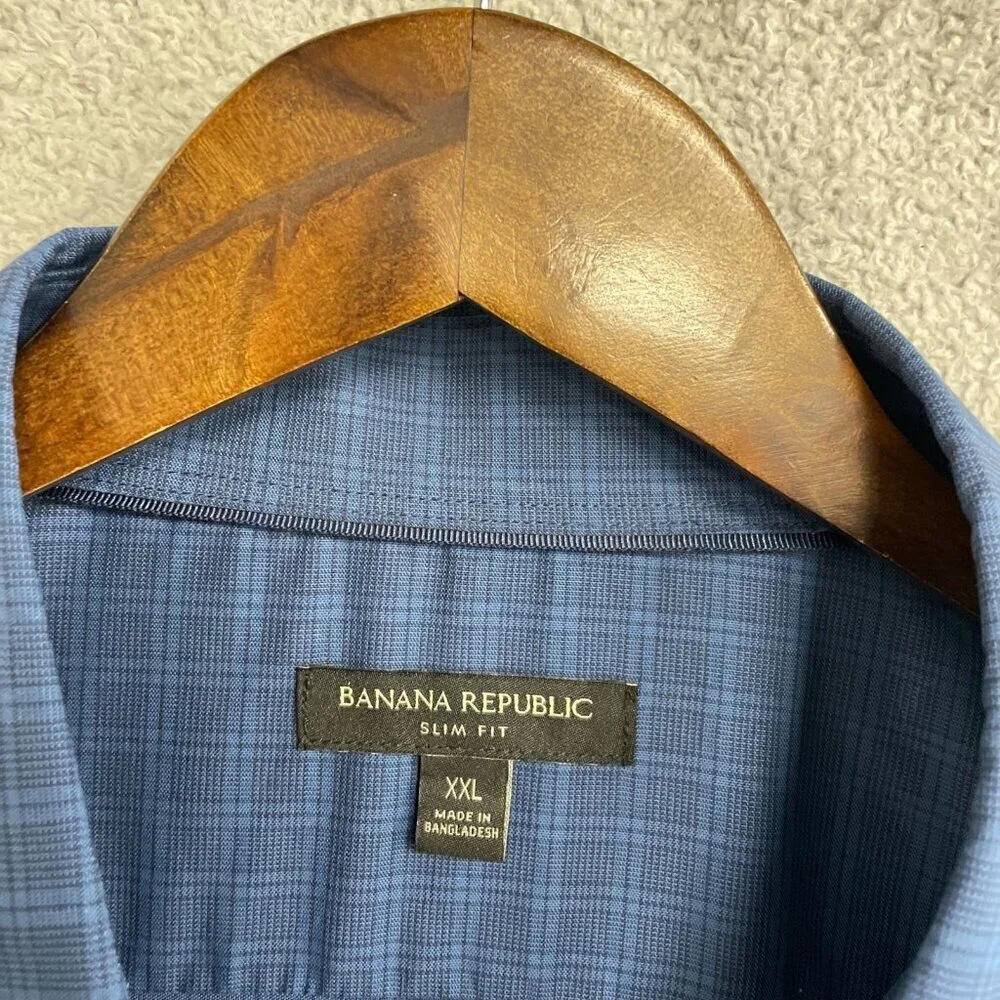 NEW Banana Republic Men's XXL Slim Fit Button down Dress Shirt Plaid Blue